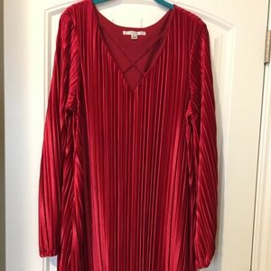 Velour crinkle red dress
